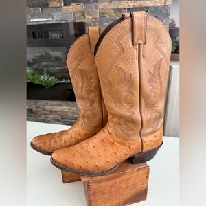 Vintage Justin 8931 Full Quill Ostrich Cowboy Boots – Tan, Size 9D 1990s Used